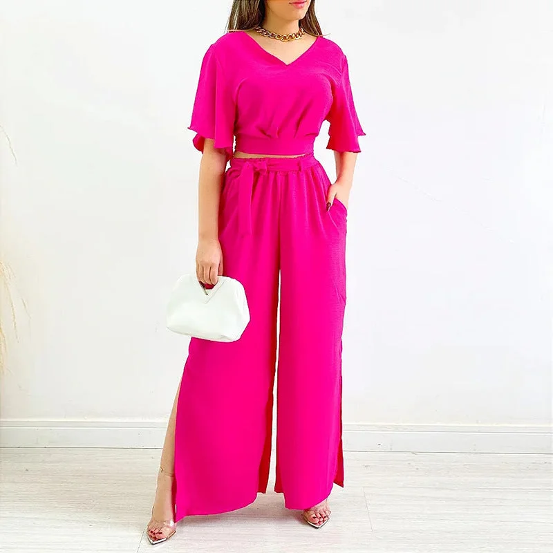 Breathable Comfort Casual Summer Wide Legs Women Suits