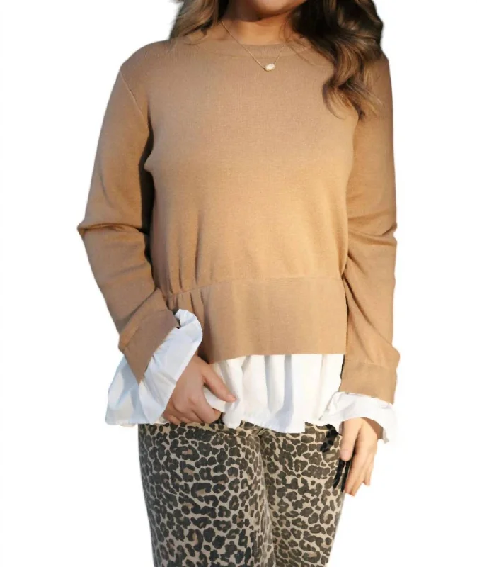 Chic Relaxation Combo Sweater In Camel