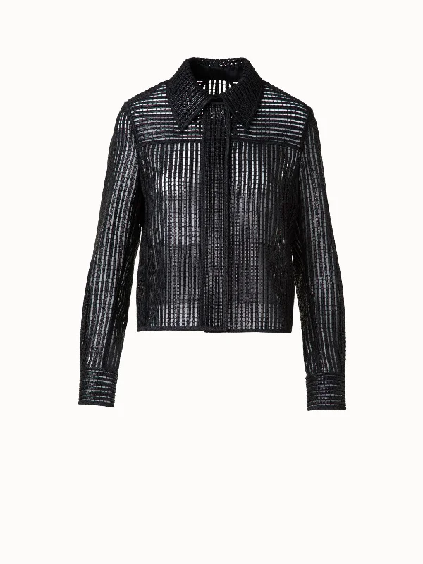 Cozy Outerwear Shirt Jacket with Stripes Embroidery