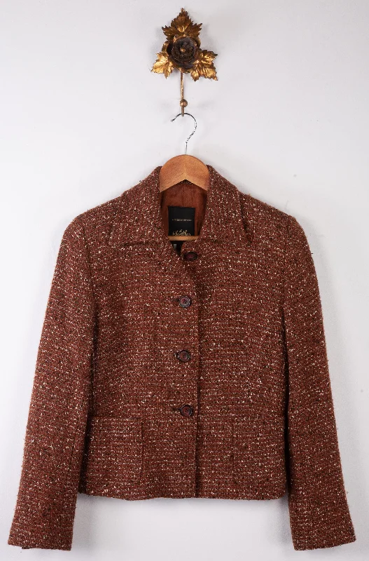 Easy-to-Wear Whistles Single Breasted Jacket Brown Boucle Style Wool Mix UK 10