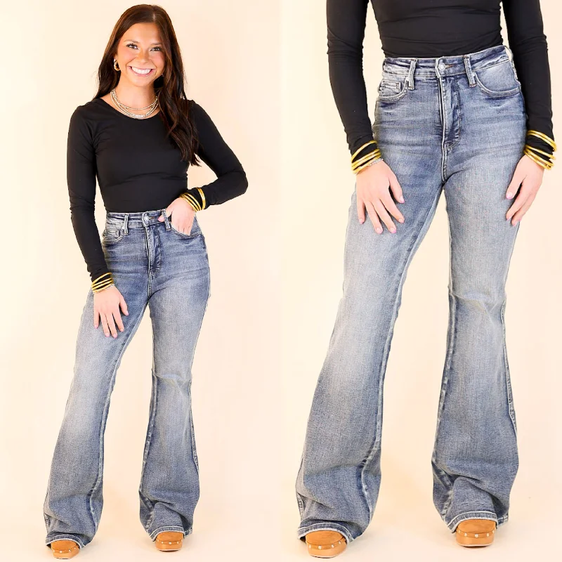 Cozy Vibes Judy Blue | Modern Muse High Waisted Tummy Control Flare Jean in Contrast Dark Wash