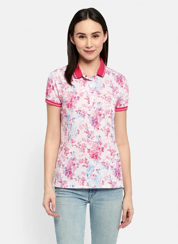 Weekend Comfort Womens Pink Printed T-Shirt