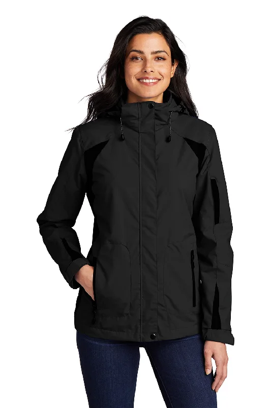 Versatile Wear Port Authority Womens All Season II Waterproof Full Zip Hooded Jacket - Black