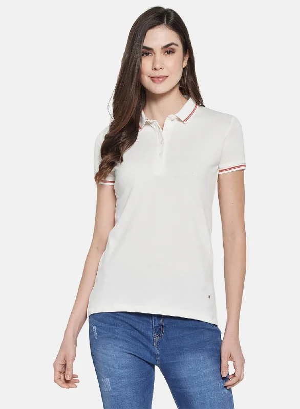 Sporty Comfort Womens Off White Plain T-Shirt