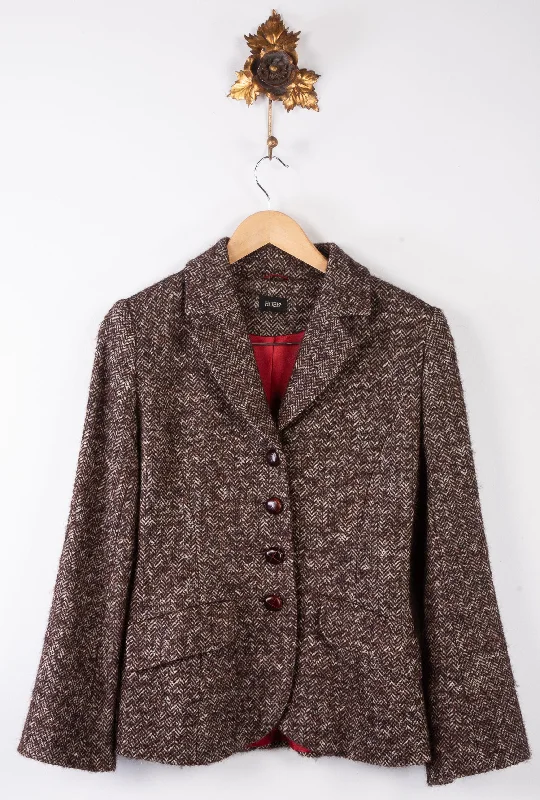 Summer Comfort Hobbs Single Breasted Jacket Brown Herringbone Wool Mix UK size 8