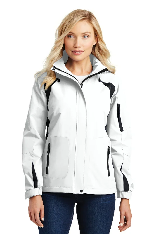 Soft Textures Port Authority Womens All Season II Waterproof Full Zip Hooded Jacket - White/Black - Closeout