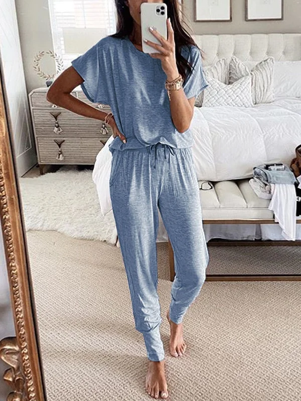 Soft Looks Simple Casual Loose Comfortable Soft Top Pants Suit