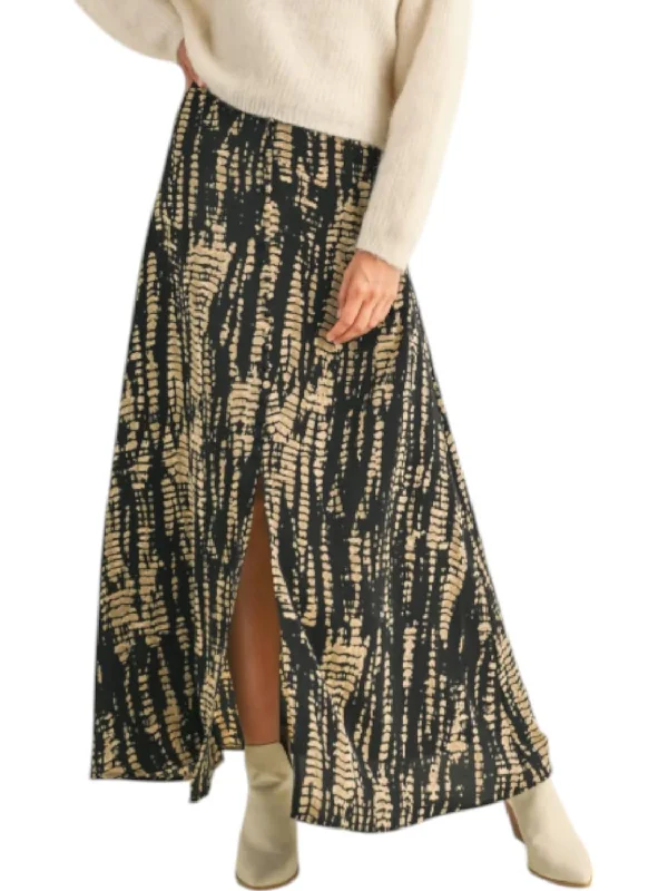 Easy Chic Multi Pattern Long Skirt In Black/tan