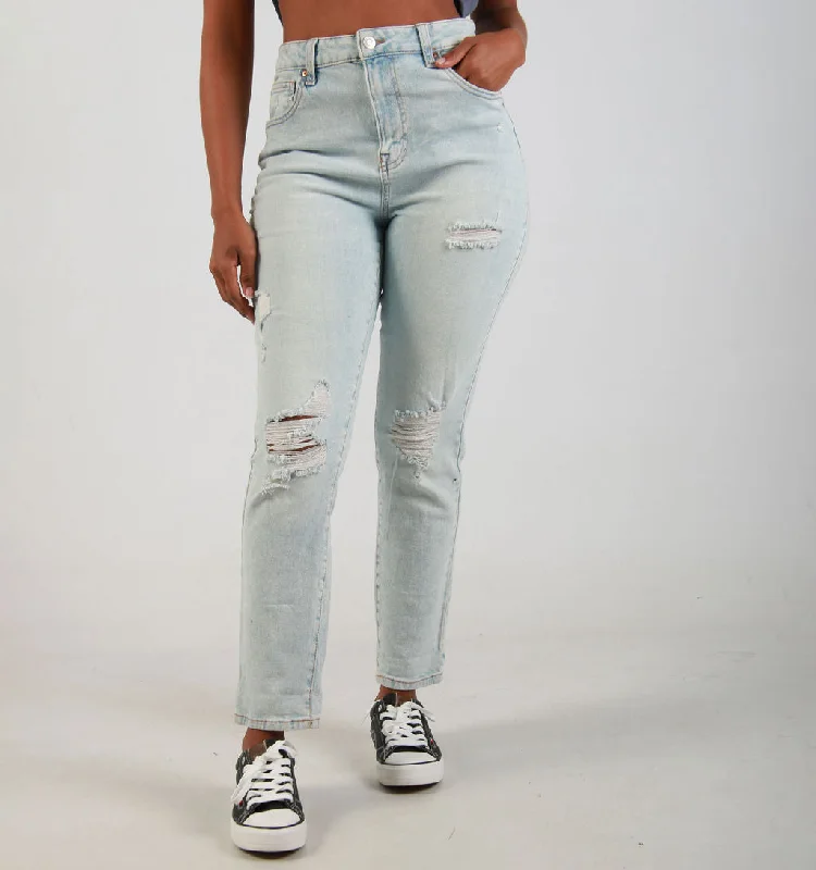 Cozy Knits ACID WASH DENIM JEANS WITH RIPS – LIGHT BLUE