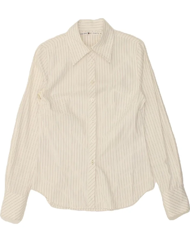 Simple Comfort TOMMY HILFIGER Womens Shirt US 6 Medium White Striped Cotton