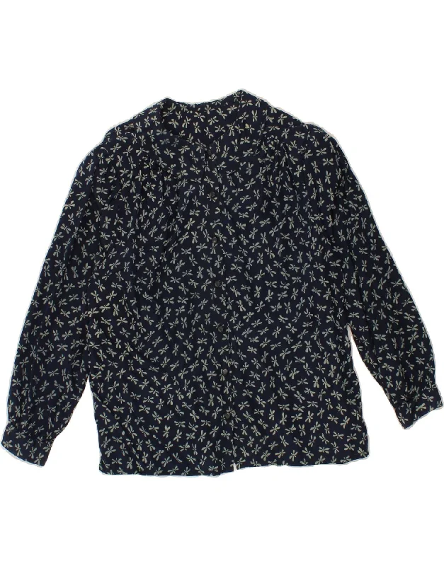 Comfortable Fashion VINTAGE Womens Shirt Blouse UK 12 Medium Navy Blue Floral