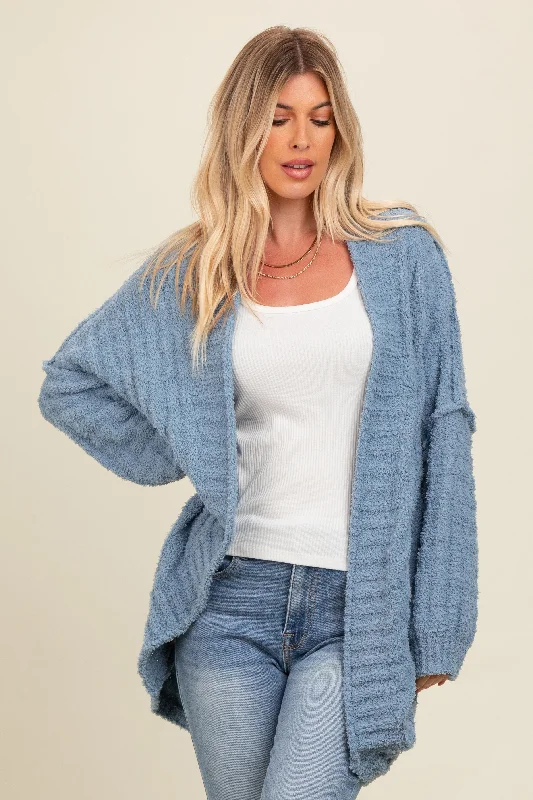 Comfort Fit Blue Chunky Knit Dolman Cardigan