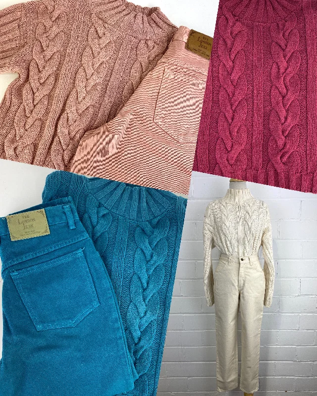 Versatile Style Vintage 1990s Deadstock Coloured Denim Mom Jeans and Knit Sweater Set, x4 Colours Available