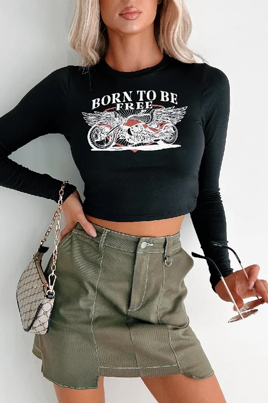 Cozy Apparel "Born To Be Free" Long Sleeve Graphic Top (Black)