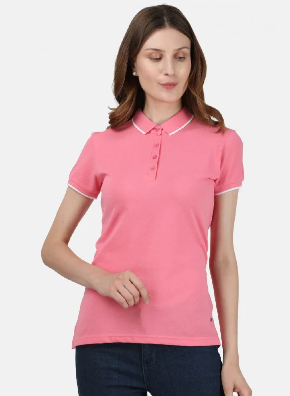 Simple Style Womens Light Pink Plain T-Shirt