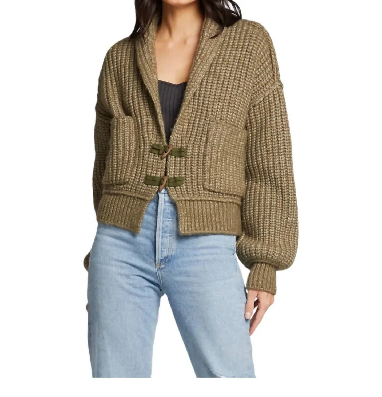 Stylish Wear Cain Chunky Knit Cardigan Sweater In Olive