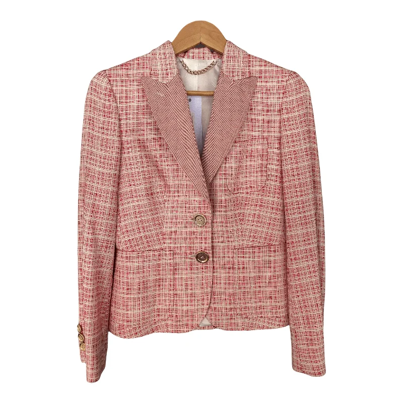 Lounge Chic DAKS Red and Cream Check Silk and Cotton Mix Jacket UK SIze 8