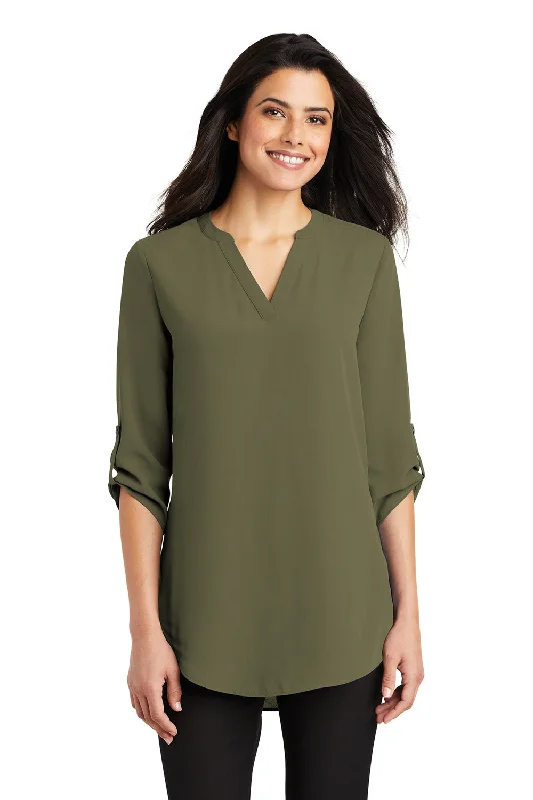 Urban Comfort Port Authority Womens 3/4 Sleeve V-Neck T-Shirt - Deep Olive Green