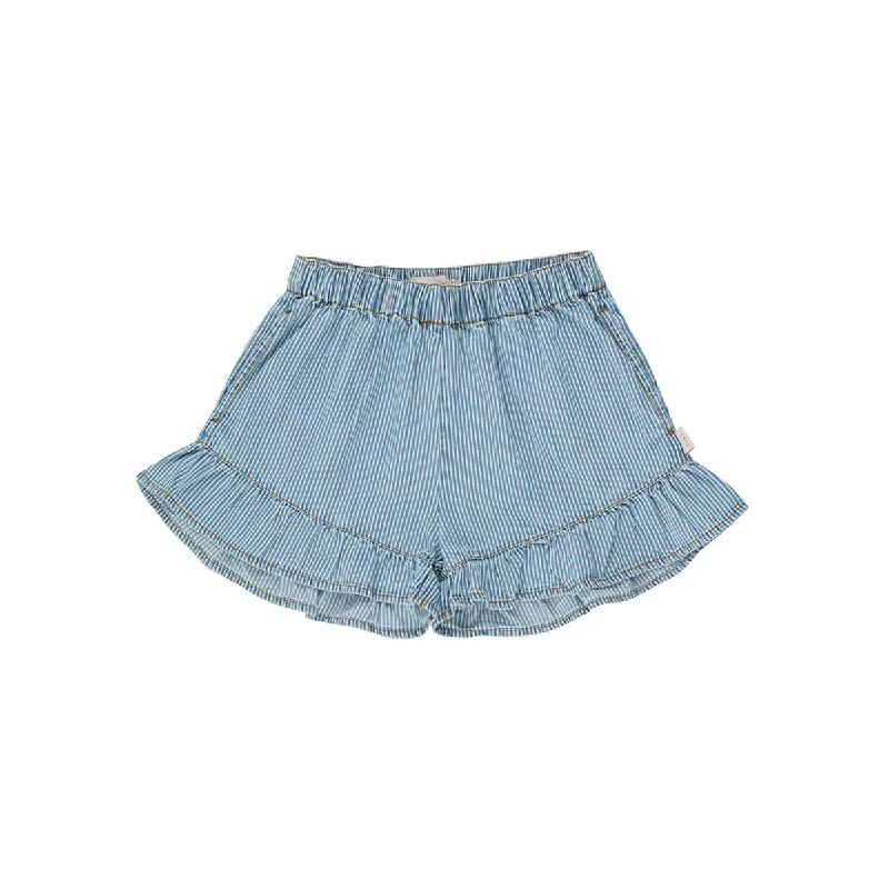 Cozy Pants Striped Denim Frill Shorts by Tinycottons