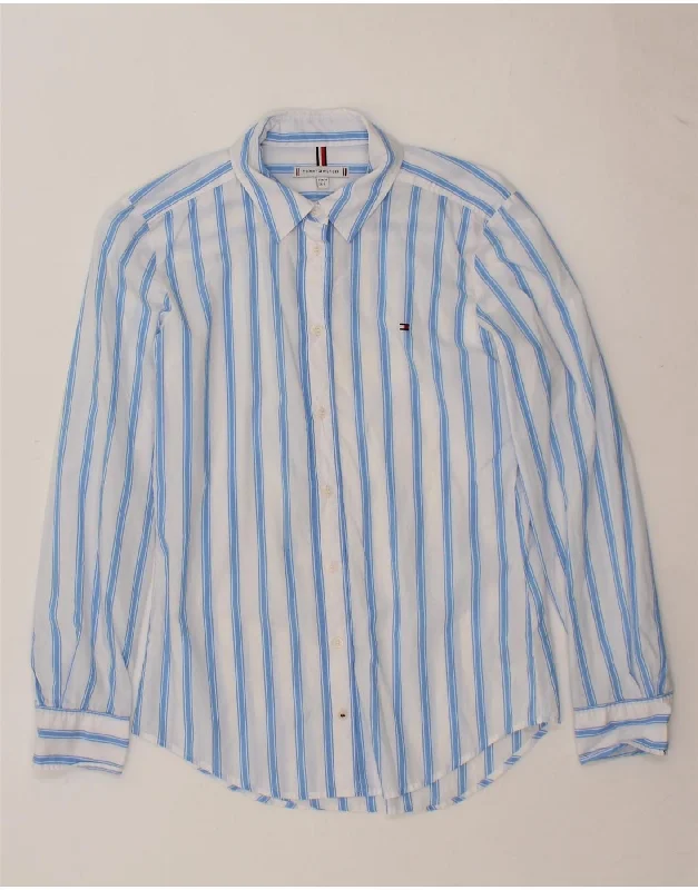 Soft Fabrics TOMMY HILFIGER Womens Shirt UK 6 XS Blue Striped Cotton