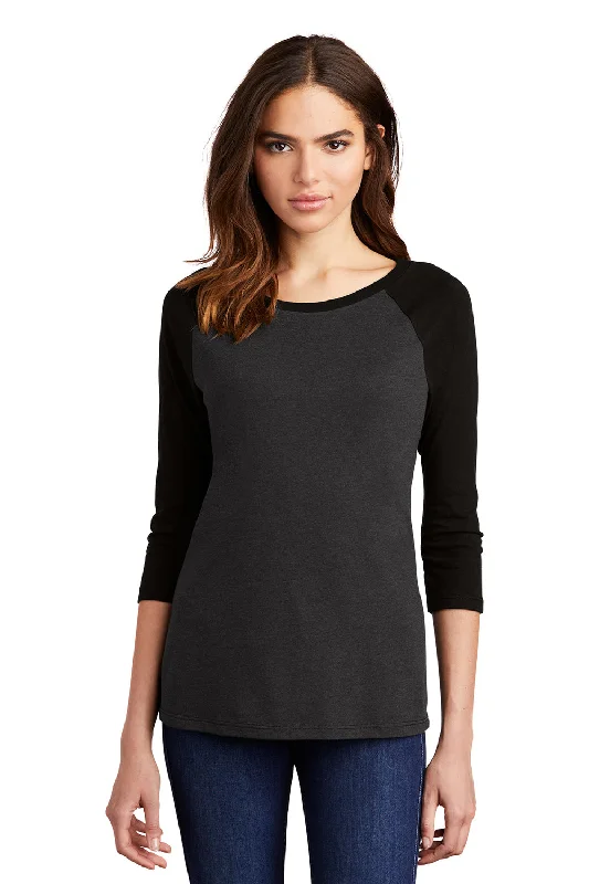 Soft Looks District Womens Perfect Tri 3/4 Sleeve Crewneck T-Shirt - Black Frost/Black