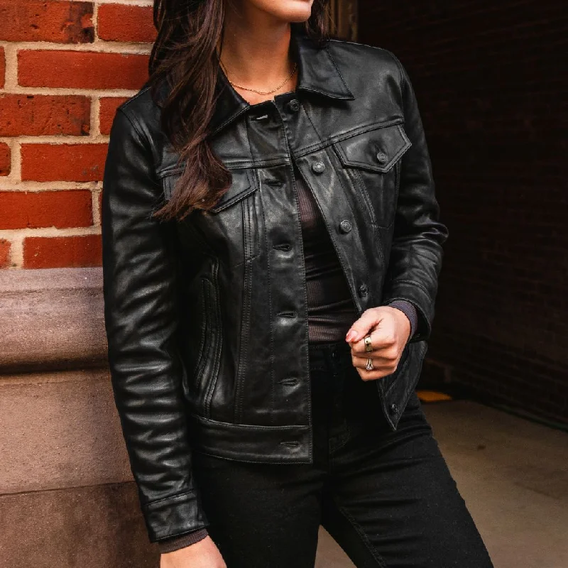 Effortless Comfort Leather Trucker Jacket | Black