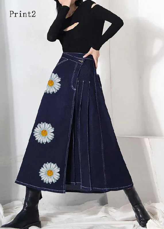 Cozy Pants Boho denim blue-print2 zippered asymmetrical design Summer Skirt