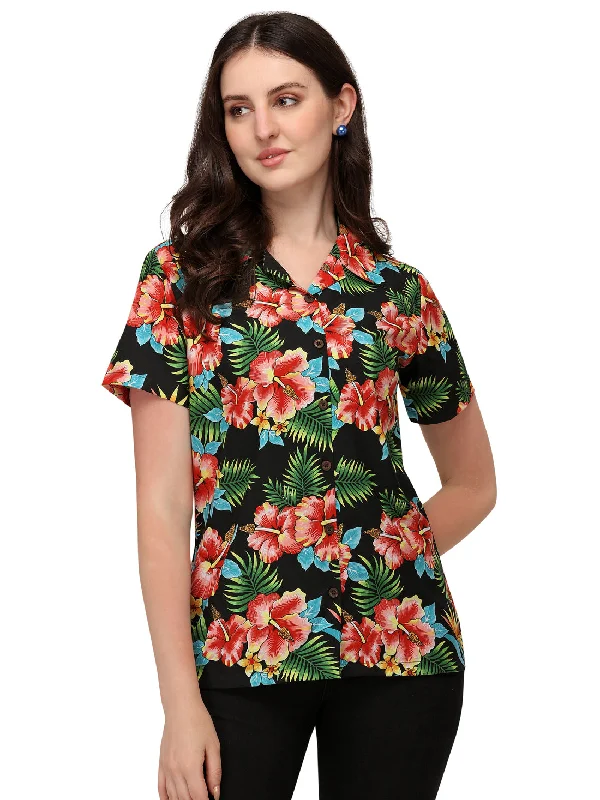 Modern Chic Women's Short Sleeve Casual Aloha Beach Button Down Hawaiian Shirt