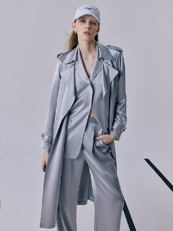 Casual Chic Wear Acetate Women Trench Coat With Belt