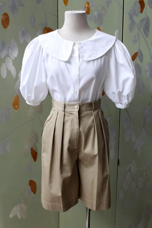 Urban Chic Vintage 1980s Deadstock Shorts, Beige Khaki Bermuda Cotton Minimalist Dress Shorts, 25" & 31" Waist