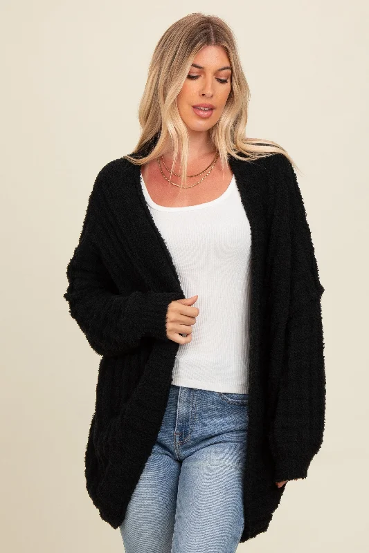 Relaxed Dresses Black Chunky Knit Dolman Cardigan