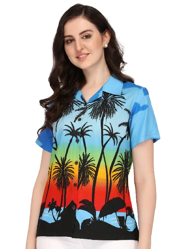 Urban Comfort Hawaiian Shirt Women Coconut Tree Print Aloha Beach Top Blouse Casual