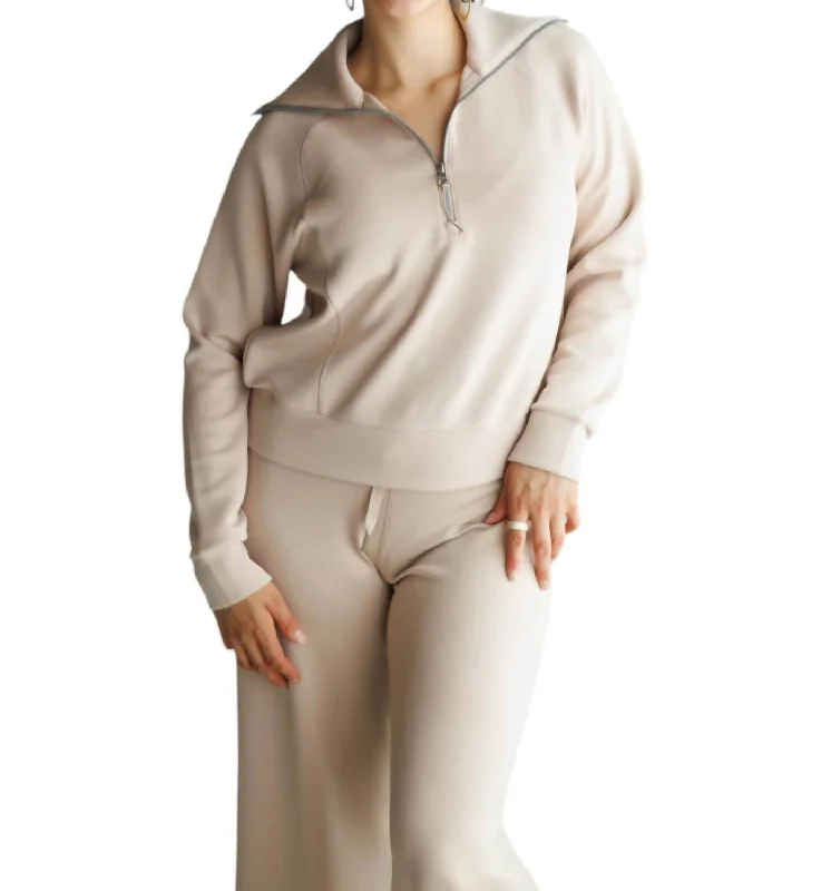 Classic Comfort Airessentials Half Zip Sweater In Beige