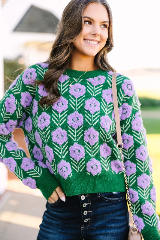 Easy Style Free Spririt Emerald Green Floral Sweater