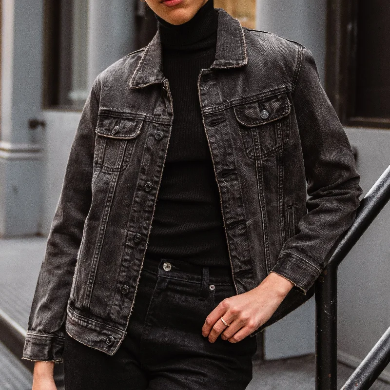 Casual Elegance Denim Trucker Jacket | Faded Black