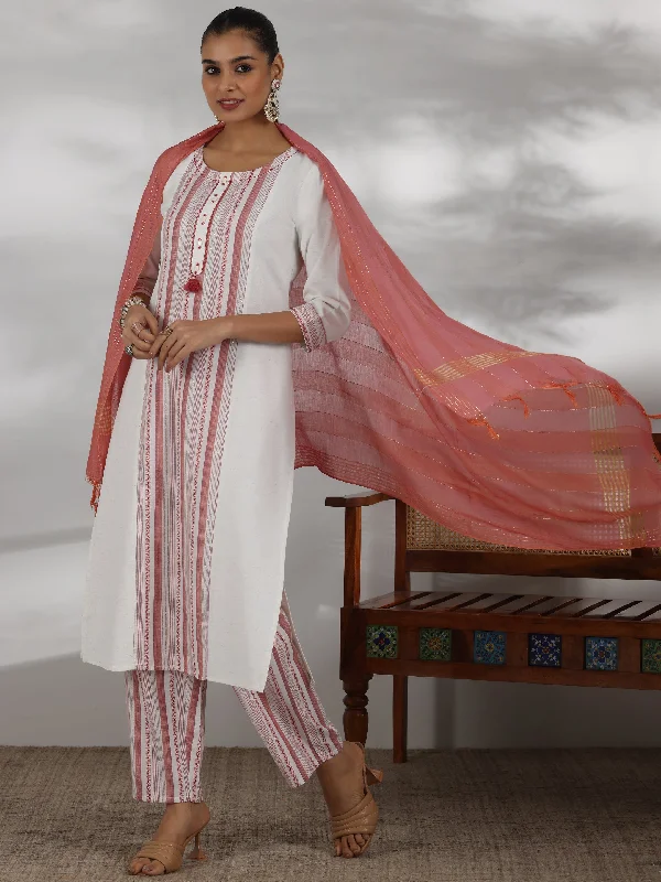 Soft Wear Off White Printed Cotton Blend Straight Suit With Dupatta