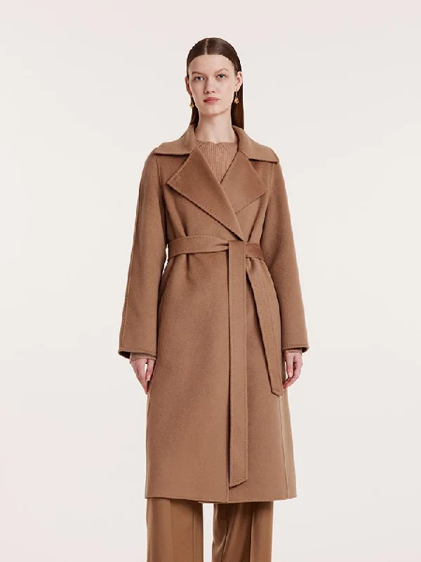 Effortless Comfort Camel Pure Cashmere Lapel Women Coat