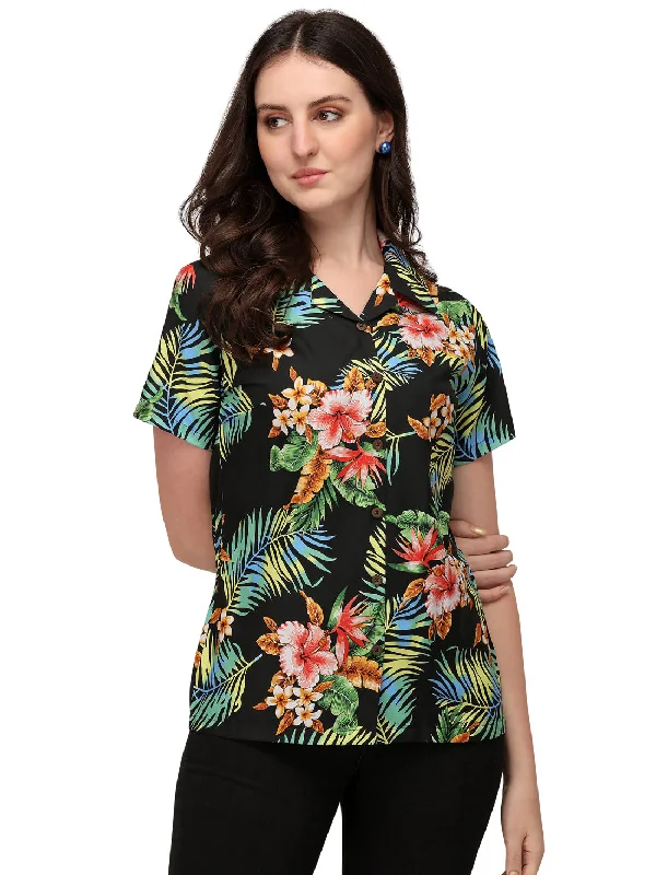 Weekend Comfort Womens Short Sleeve Casual Aloha Button Down Hawaiian Shirt For Women