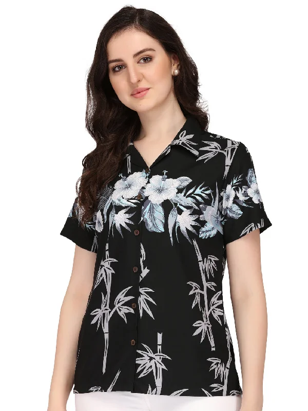 Effortless Dressing Hawaiian Shirt Women Bamboo Tree Print Aloha Beach Top Blouse Swim