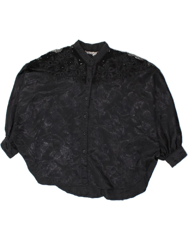 Casual Comfort VINTAGE Womens Shirt Blouse One Size Black Paisley Cotton