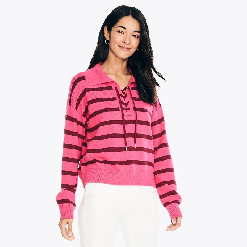 Fashionable Ease Nautica Womens Striped Lace-Up Sweater