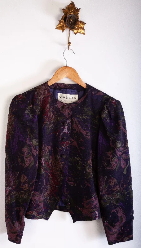 Soft Textures Jaeger Jacket Floral Design Blue and Purple 100% Wool. Size 8