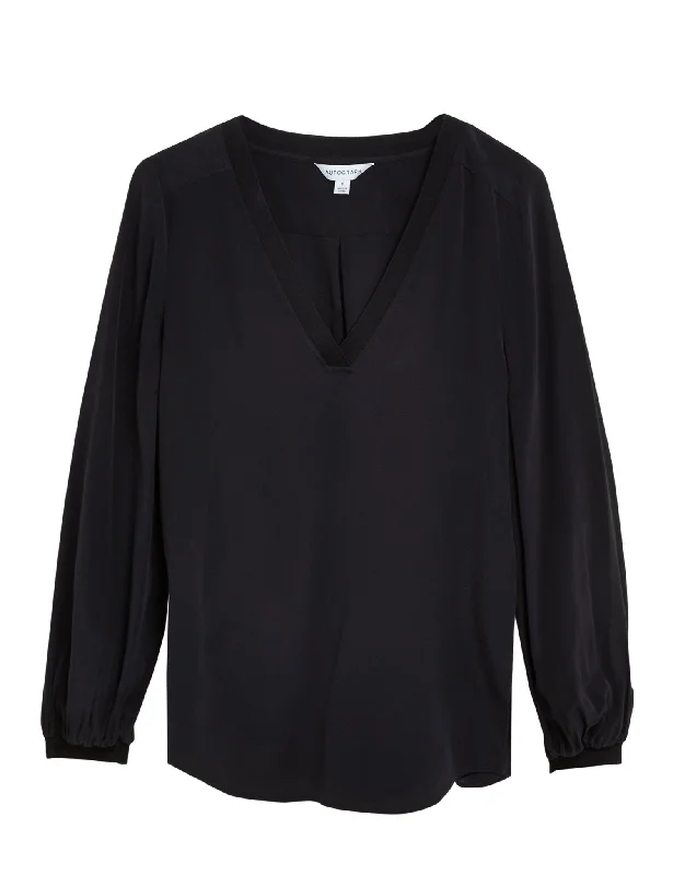 Cozy Sweaters Pure Silk V-Neck Popover Blouse