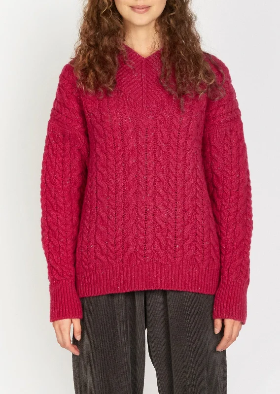 Stylish Ease IrelandsEye Cable V-neck Aran Sweater | Bramble Berry