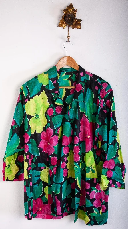 Smart Comfort Jaeger Lightweight Jacket 100% Cotton Multicoloured Flower Design Size Large