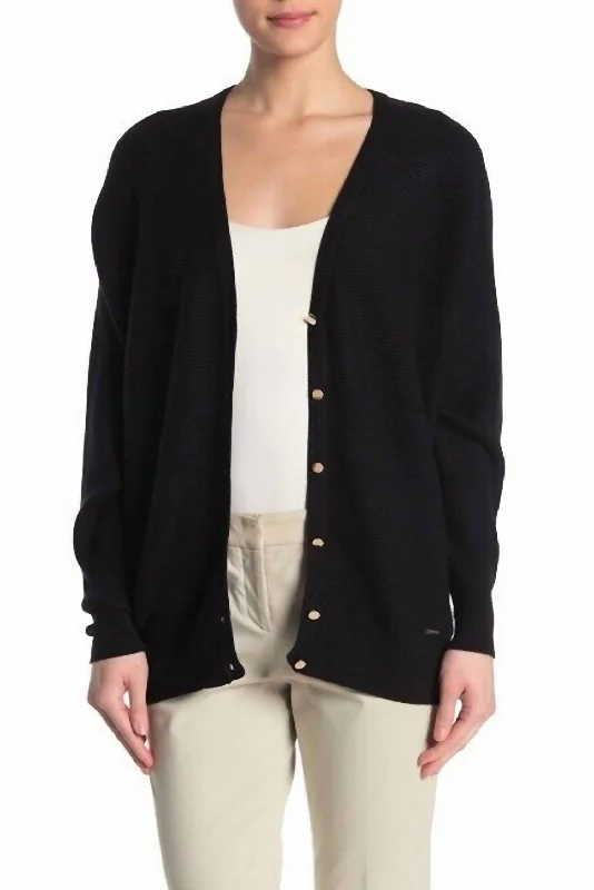 Basic Comfort Ottoman Knit Button Front Cardigan In Black