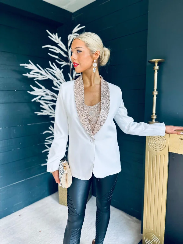 Warm Wear Menlo Sequin Detail Blazer White