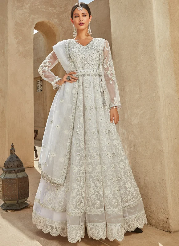 Cozy Chic Wear White Thread Embroidered Organza Anarkali