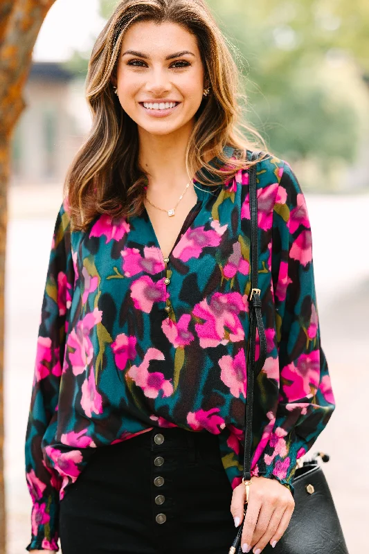 Cozy Sweaters Get What You Need Hunter Green Floral Blouse