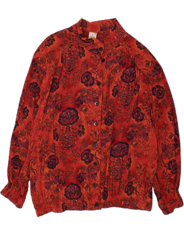 Cozy Fit Wear VINTAGE Womens Shirt Blouse UK 20 2XL Red Floral Viscose